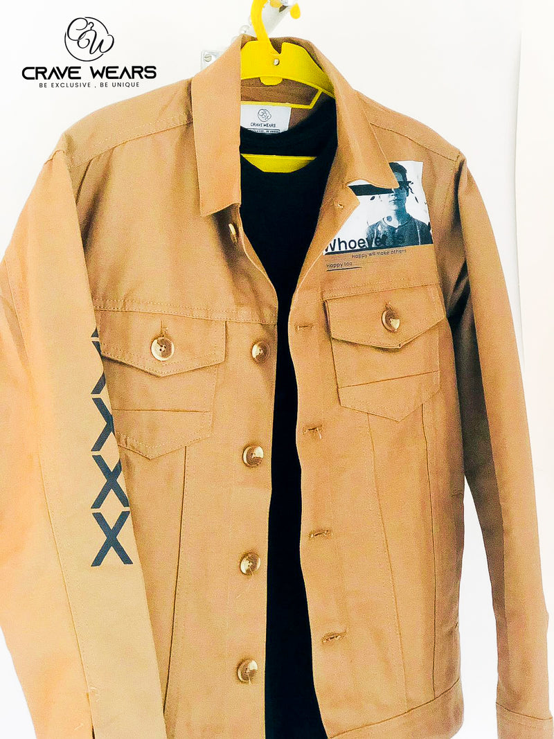 Camel Color Cotton Jacket For Men