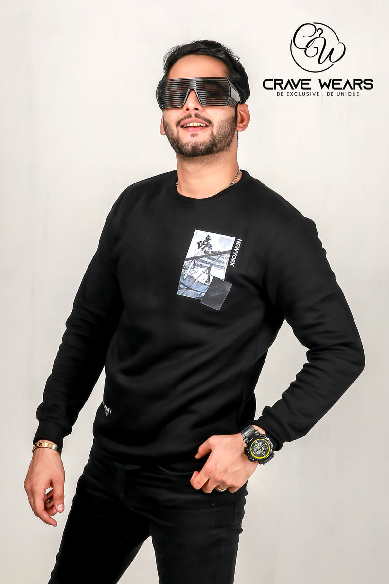 Black Printed Sweat Shirt For Men And Women