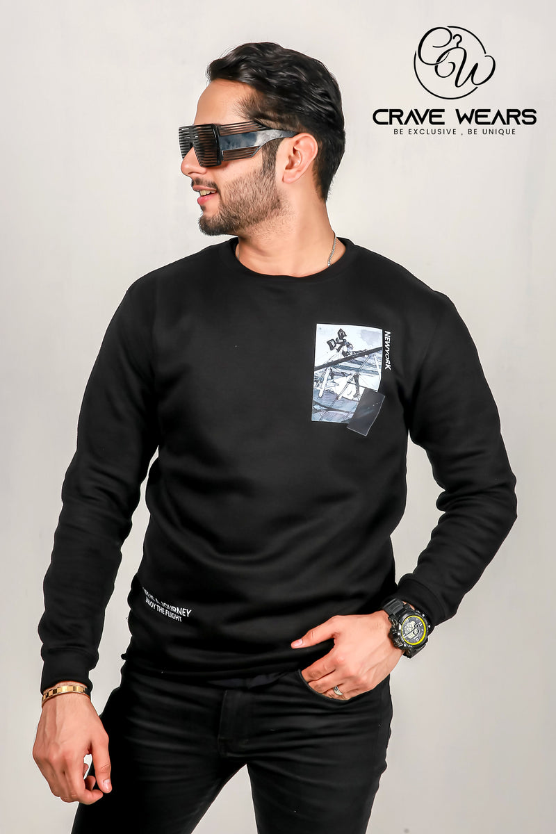 Black Printed Sweat Shirt For Men And Women