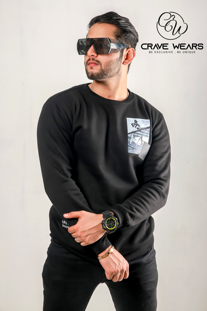 Black Printed Sweat Shirt For Men And Women